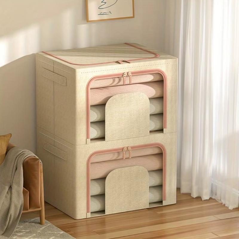 Set 3 x Cutie Pliabila cu Fermoar si Fereastra pentru Depozitare 24L + 66L + 100L Crem