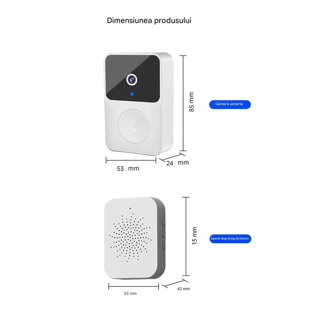 Sonerie Inteligenta cu Camera WiFi HD Senzor Miscare Audio Bidirectional Night Vision Notificari pe Telefon