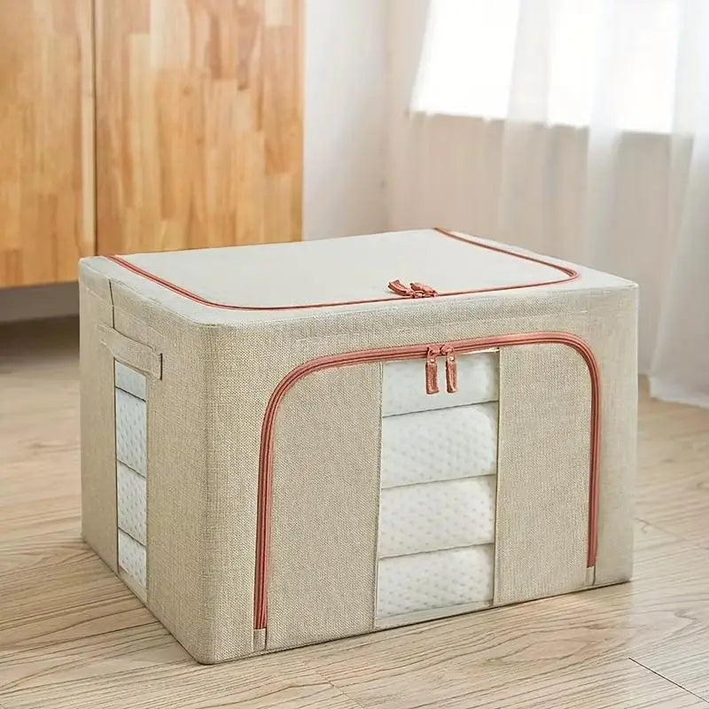 Set 3 x Cutie Pliabila cu Fermoar si Fereastra pentru Depozitare 24L + 66L + 100L Crem