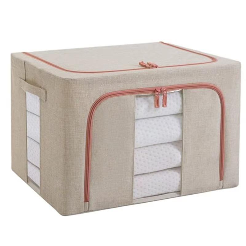 Set 3 x Cutie Pliabila cu Fermoar si Fereastra pentru Depozitare 24L + 66L + 100L Crem