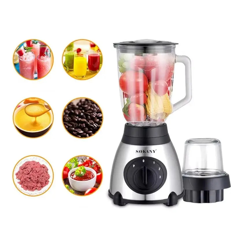 Blender Profesional SONYMAX SN-8066 2 in 1 2200W - Zdrobitor Gheata,Pahar Sticla 1.5L Rasnita Cafea și Condimente,Motor