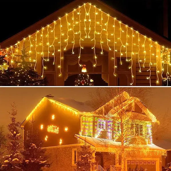 Instalatie pentru Craciun - Franjuri cu LED-uri Tip Turturi 12 metri - Alb Cald