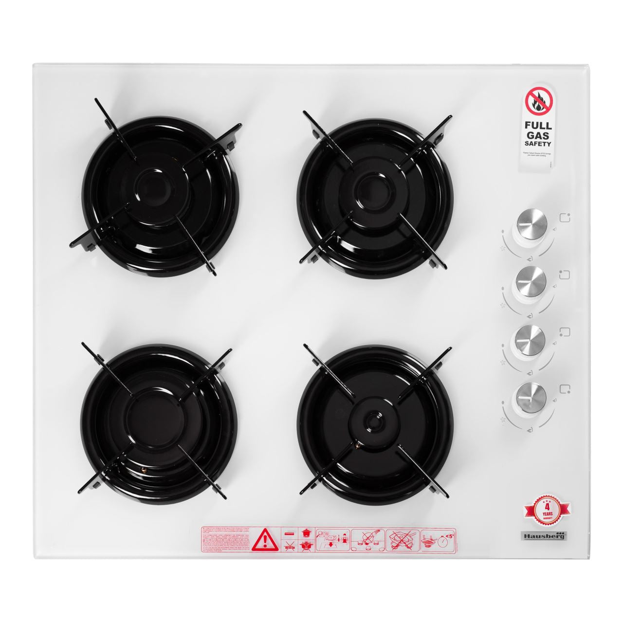 Plita incorporabila Hausberg HB-563AB Gaz 4 arzatoare aprindere electrica Alb