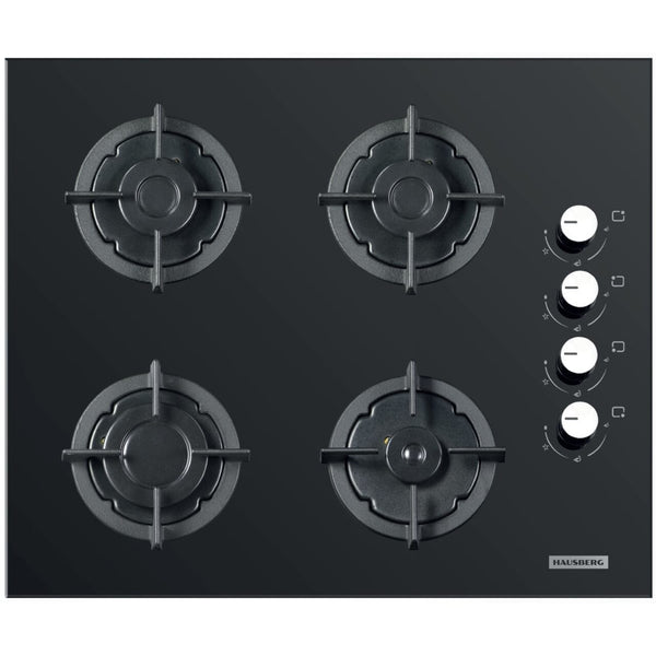 Plita incorporabila Hausberg HB-567NG Gaz 4 arzatoare Sistem de siguranta GAZ Gratar din fonta Material Sticla Negru