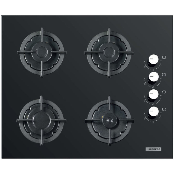 Plita incorporabila Hausberg HB-567NG Gaz 4 arzatoare Sistem de siguranta GAZ Gratar din fonta Material Sticla Negru