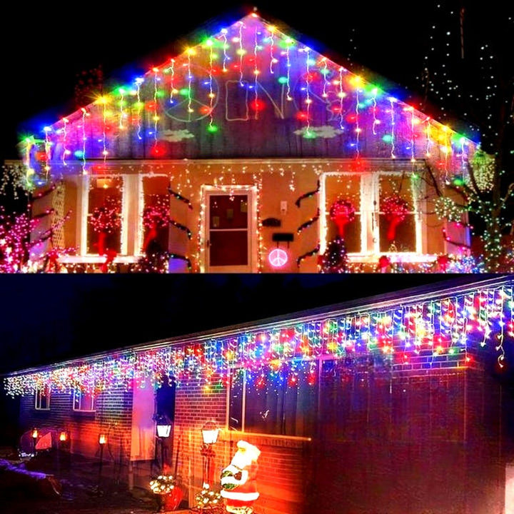 Set 2 x Instalatie pentru Craciun - Franjuri cu LED-uri Tip Turturi 12 metri - multicolora