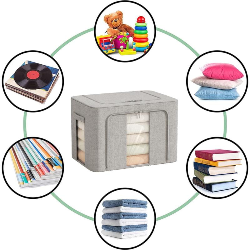Set 3 x Cutie Pliabila cu Fermoar si Fereastra pentru Depozitare 24L + 66L + 100L Gri