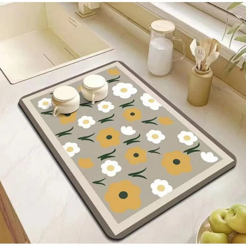 Tapis de uscare rapidă cu model floral pentru vase și tacâmuri, anti-alunecare