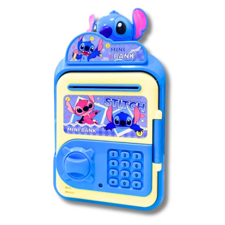 Pusculita Interactiva Pentru Copii Model cu Stitch Fanta Pentru Bancnote Sunete Distractive Plastic Rezistent