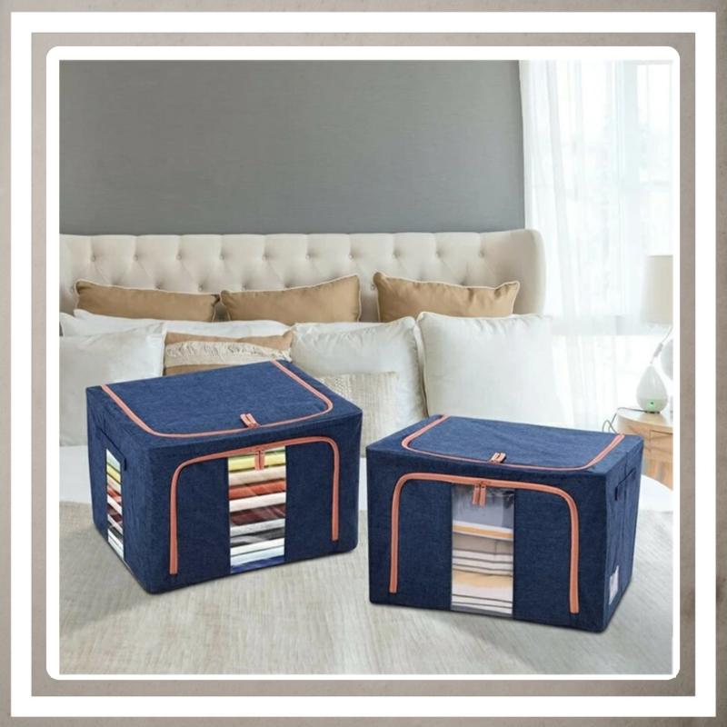 Set 3 x Cutie Pliabila cu Fermoar si Fereastra pentru Depozitare 24L + 66L + 100L Albastru