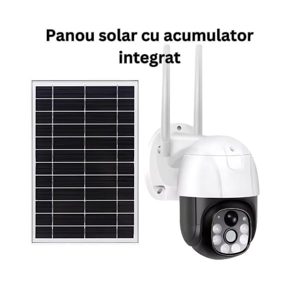 Cameră Supraveghere cu Panou Solar 3MP Full HD PTZ Inteligent Alarma Mișcare Acumulator 8000mAh