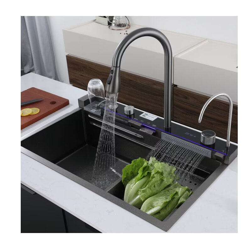 Chiuveta multifunctionala pentru bucatarie cu dus reglabil 75x46x22, oțel inoxidabil, cascadă și una