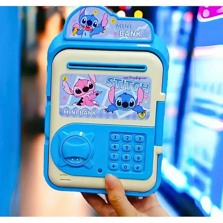 Pusculita Interactiva Pentru Copii Model cu Stitch Fanta Pentru Bancnote Sunete Distractive Plastic Rezistent