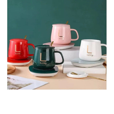 Set de cani din ceramica cu suport cald, plita electrica și spoons aurii pentru temperatura bauturii