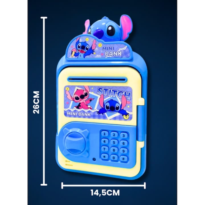 Pusculita Interactiva Pentru Copii Model cu Stitch Fanta Pentru Bancnote Sunete Distractive Plastic Rezistent