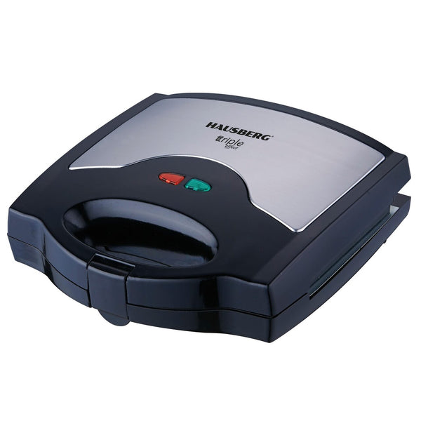 Sandwich maker 3 in 1 HAUSBERG HB-3514IN 700-800 W 3 placi detasabile anti-aderente Termostat Negru/Inox