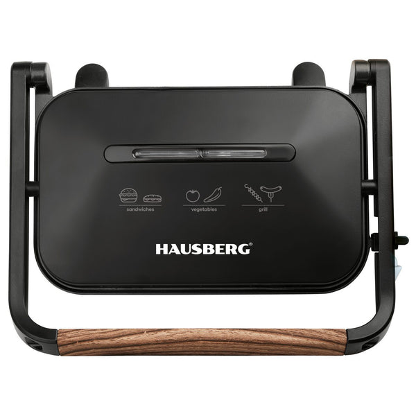 Sandwich-maker Grill HAUSBERG HB-632 1100-1300 W Panini Placi nonaderente Maner rece Negru