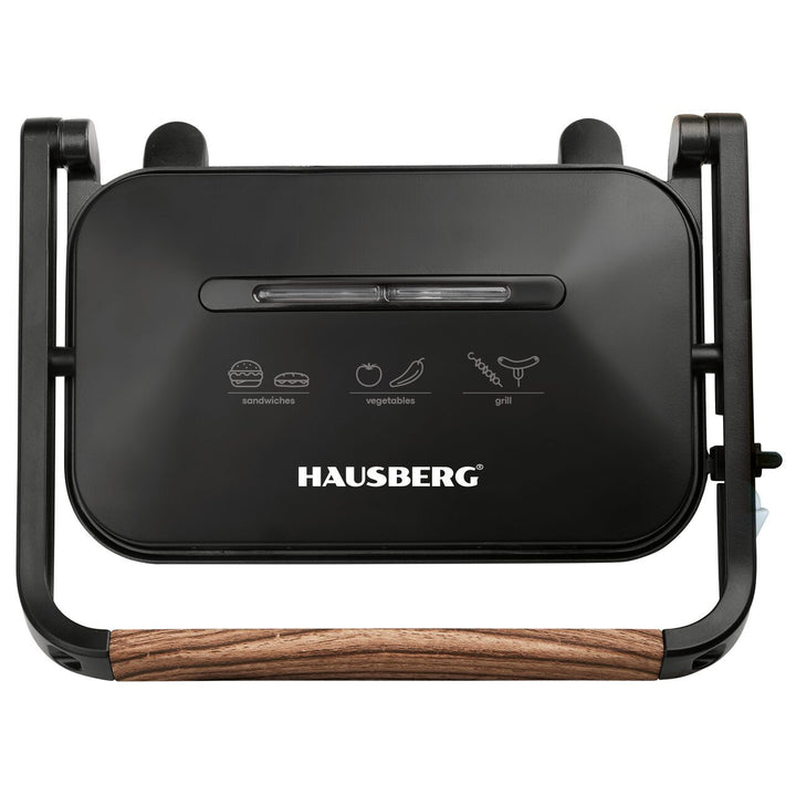 Sandwich-maker Grill HAUSBERG HB-632 1100-1300 W Panini Placi nonaderente Maner rece Negru