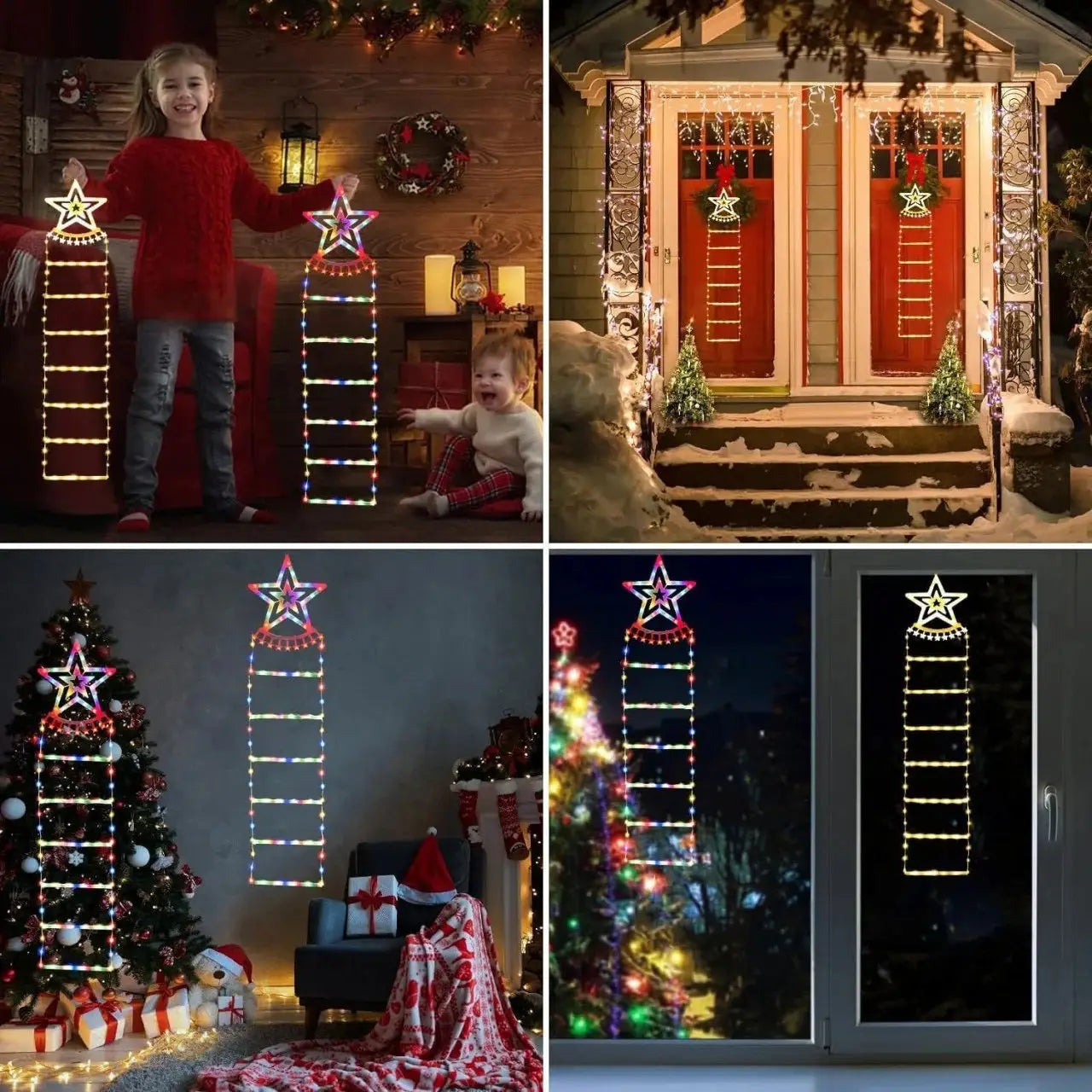 Decoratiune Mos Craciun pe Scara Multicolora 160 cm - Model Fulg
