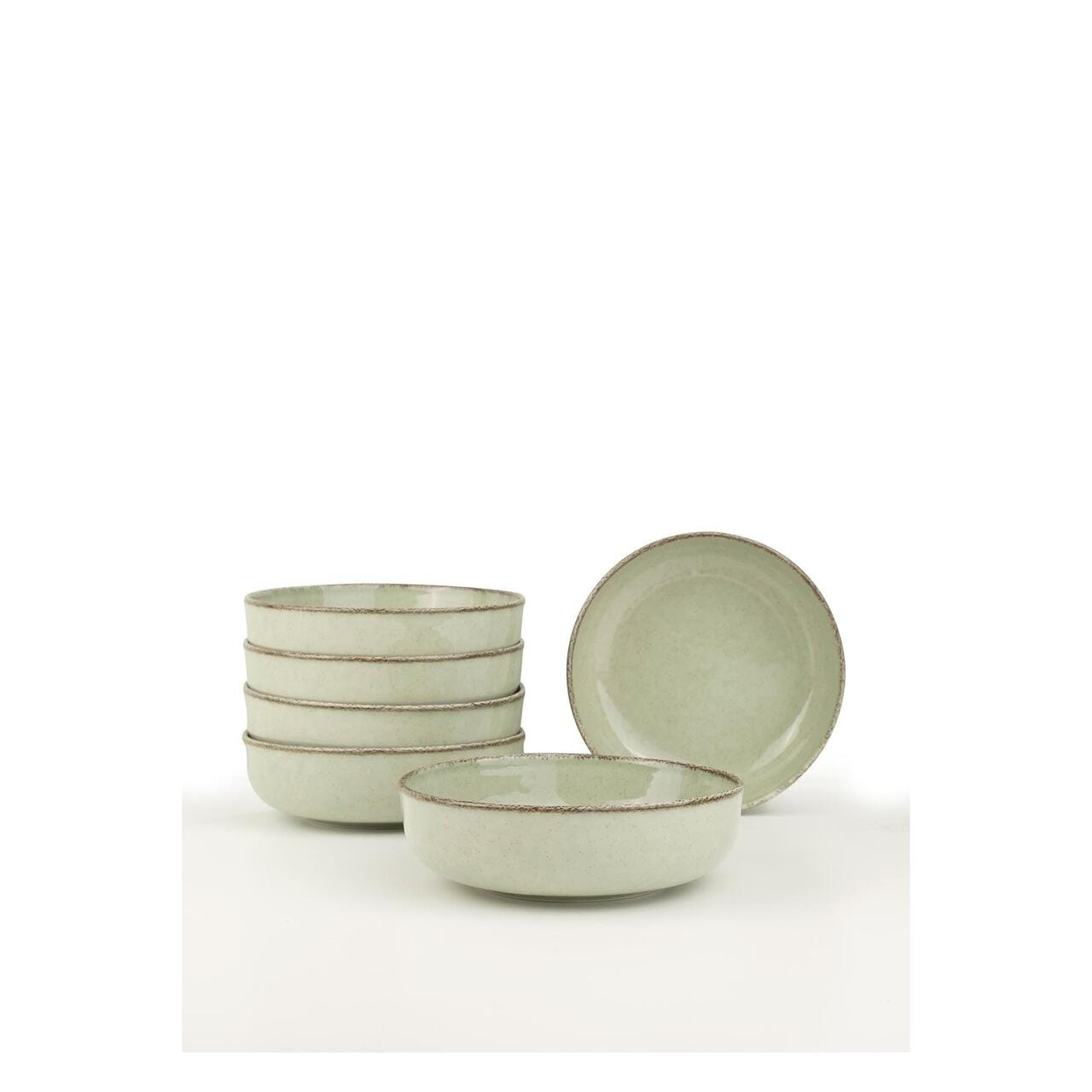 Imaginea unui serviciu de masa Kutahya Porselen Moderna verde cu cinci boluri și două suplimentare.