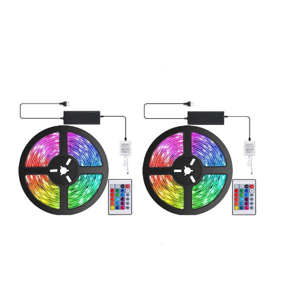 Set 2 x Banda Led Rgb Pentru Iluminare Cu Banda Adeziva Si Telecomanda 5 Metri