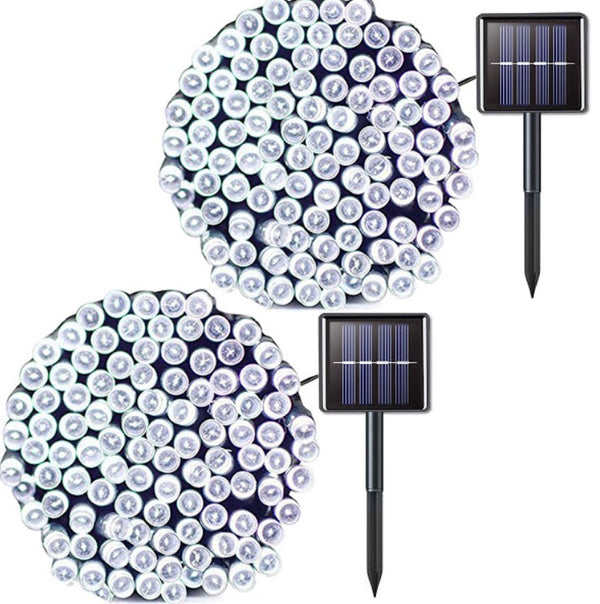 Set 2 x Decoratiune cu Incarcare Solara 100 LED 10 Metri - Alb Rece