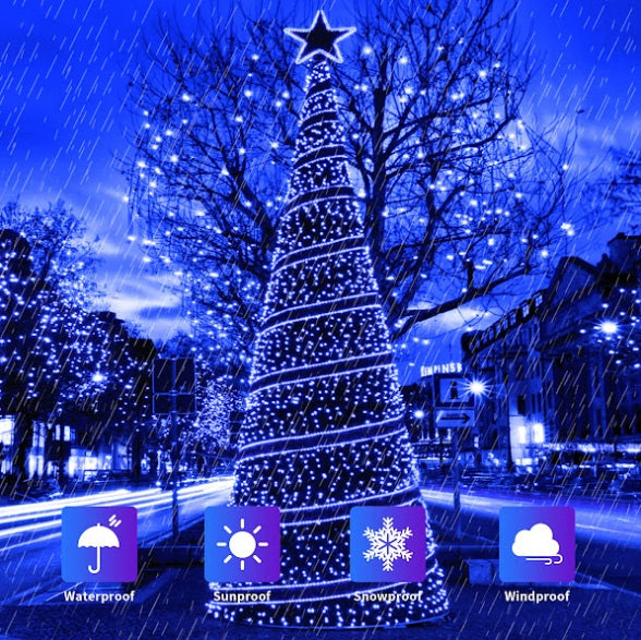 Set 2 x Decoratiune cu Incarcare Solara 100 LED 10 Metri - Albastru