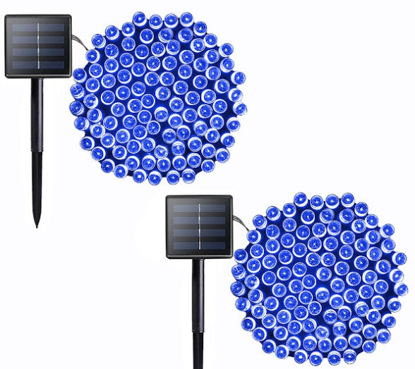 Set 2 x Decoratiune cu Incarcare Solara 100 LED 10 Metri - Albastru