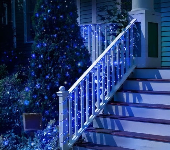 Set 2 x Decoratiune cu Incarcare Solara 100 LED 10 Metri - Albastru