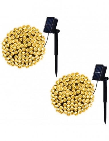 Set 2 x Decoratiune cu Incarcare Solara 100 LED 10 Metri - Alb Cald