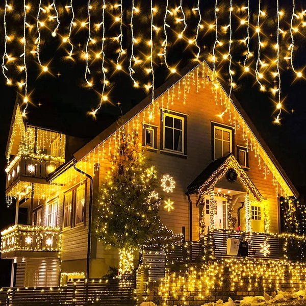 Set 2 x Instalatie pentru Craciun - Franjuri cu LED-uri Tip Turturi 12 metri - Alb Cald