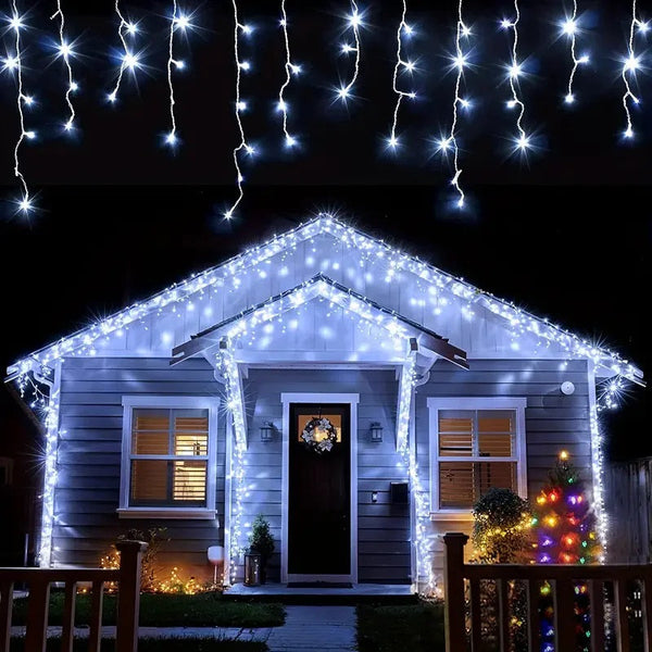 Set 2 x Instalatie pentru Craciun - Franjuri cu LED-uri Tip Turturi 12 metri - Alb Rece