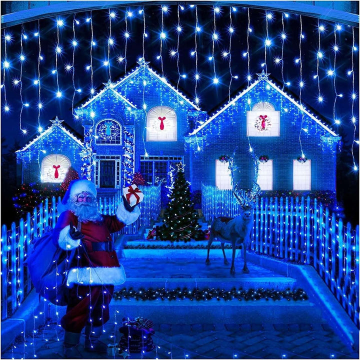 Set 2 x Instalatie pentru Craciun - Franjuri cu LED-uri Tip Turturi 12 metri - Albastru