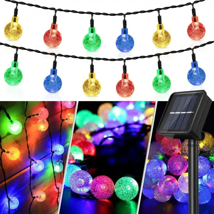 Ghirlanda luminoasa solara cu globuletele luminoase si panoul solar pentru decor exterior