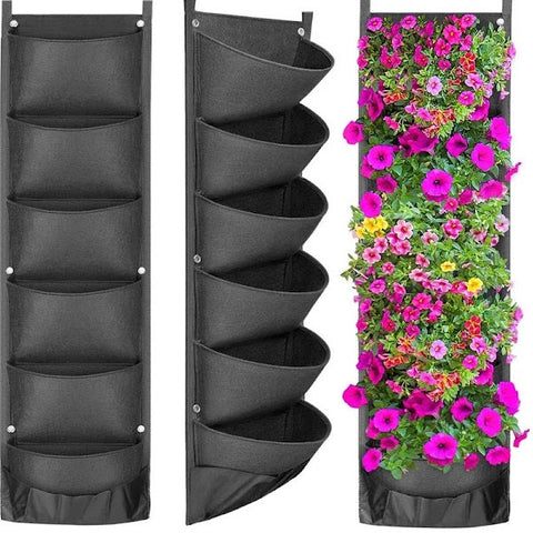 Jardiniera pentru gradina verticala cu buzunare colorate si flori, Set 2 x Jardiniera pentru gradina