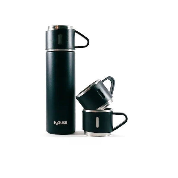 Set 3 piese: Termos 500 ml + 2 cesti otel inoxidabil - Articole Bucatarie