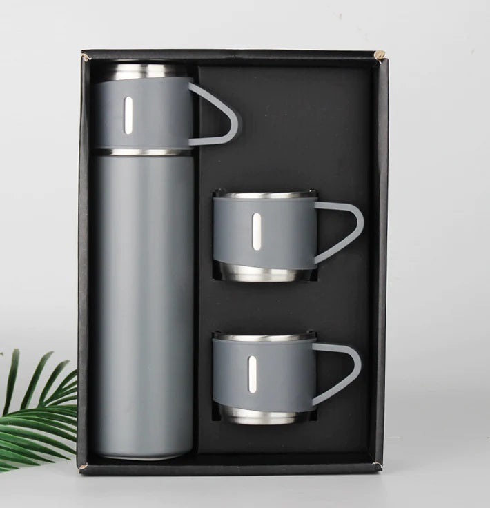 Set 3 piese: Termos 500 ml + 2 cesti otel inoxidabil - Articole Bucatarie