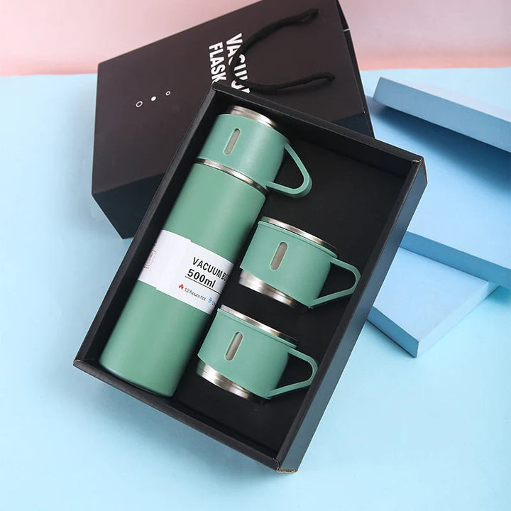 Set 3 piese: Termos 500 ml + 2 cesti otel inoxidabil - Articole Bucatarie