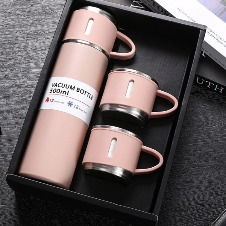 Set 3 piese: Termos 500 ml + 2 cesti otel inoxidabil - Articole Bucatarie
