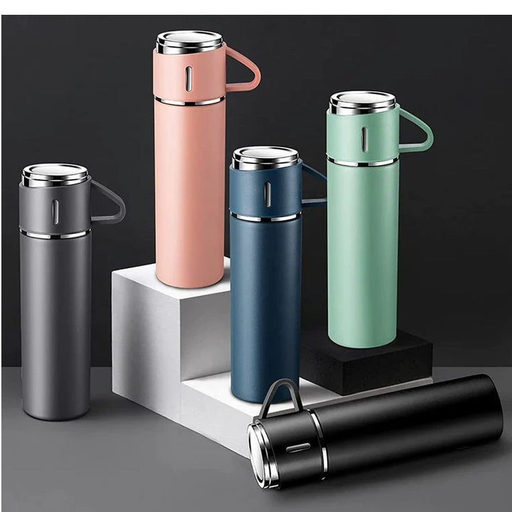 Set 3 piese: Termos 500 ml + 2 cesti otel inoxidabil - Articole Bucatarie