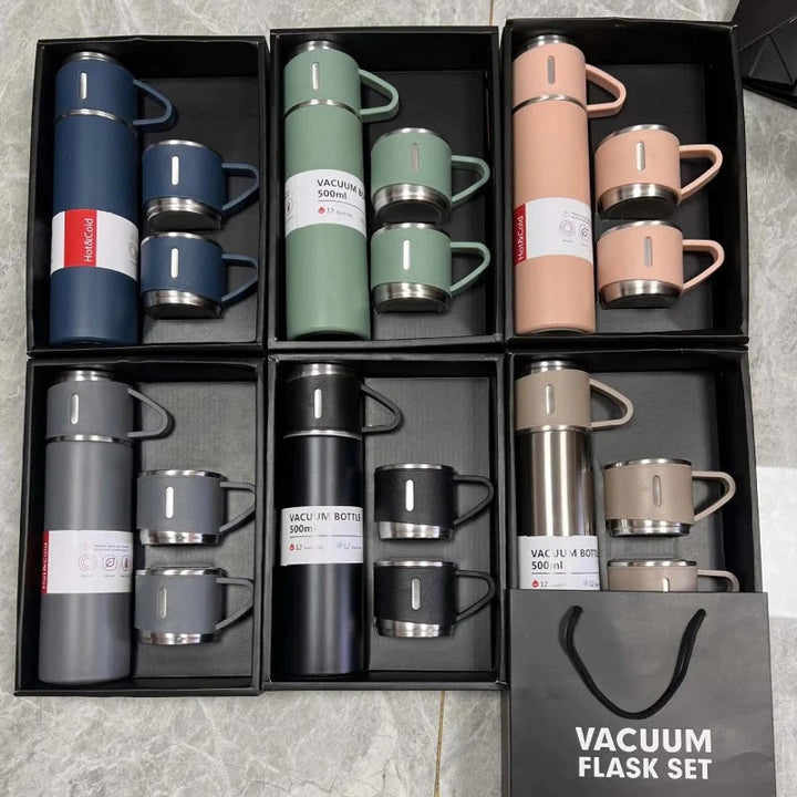 Set 3 piese: Termos 500 ml + 2 cesti otel inoxidabil - Articole Bucatarie