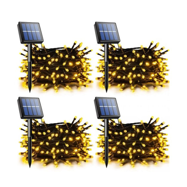 Set 4 x Decoratiune cu Incarcare Solara 100 LED 10 Metri Alb Cald
