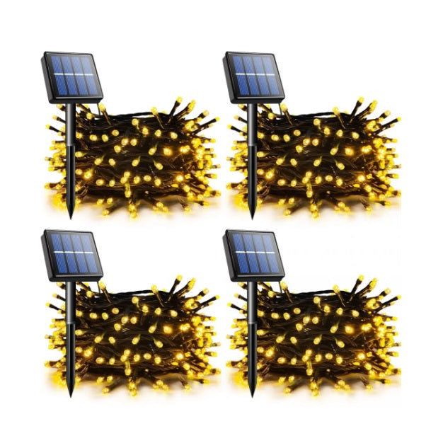 Set 4 x Decoratiune cu Incarcare Solara 100 LED 10 Metri Alb Cald