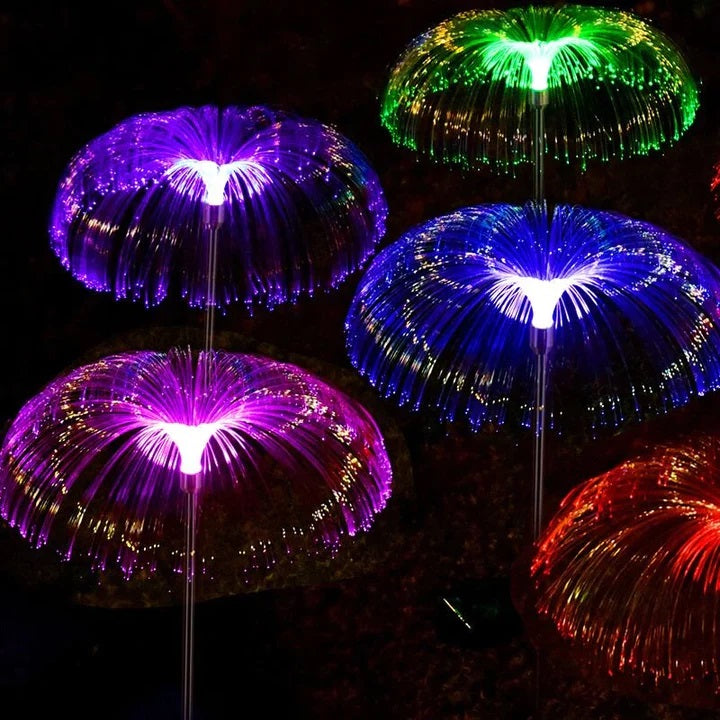 Set 4 x Lampa solara tip meduza fibra optica LED RGB 60 cm rezistenta la apa - Lampi Solare