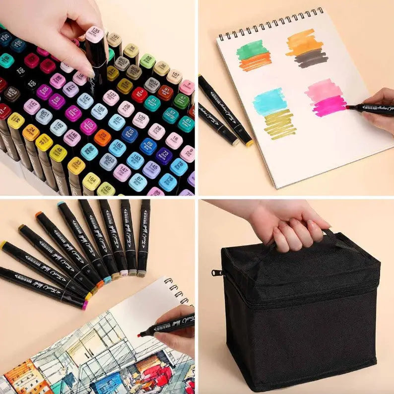 Set 80 markere tip carioci multicolore cu geanta de depozitare, cod individual