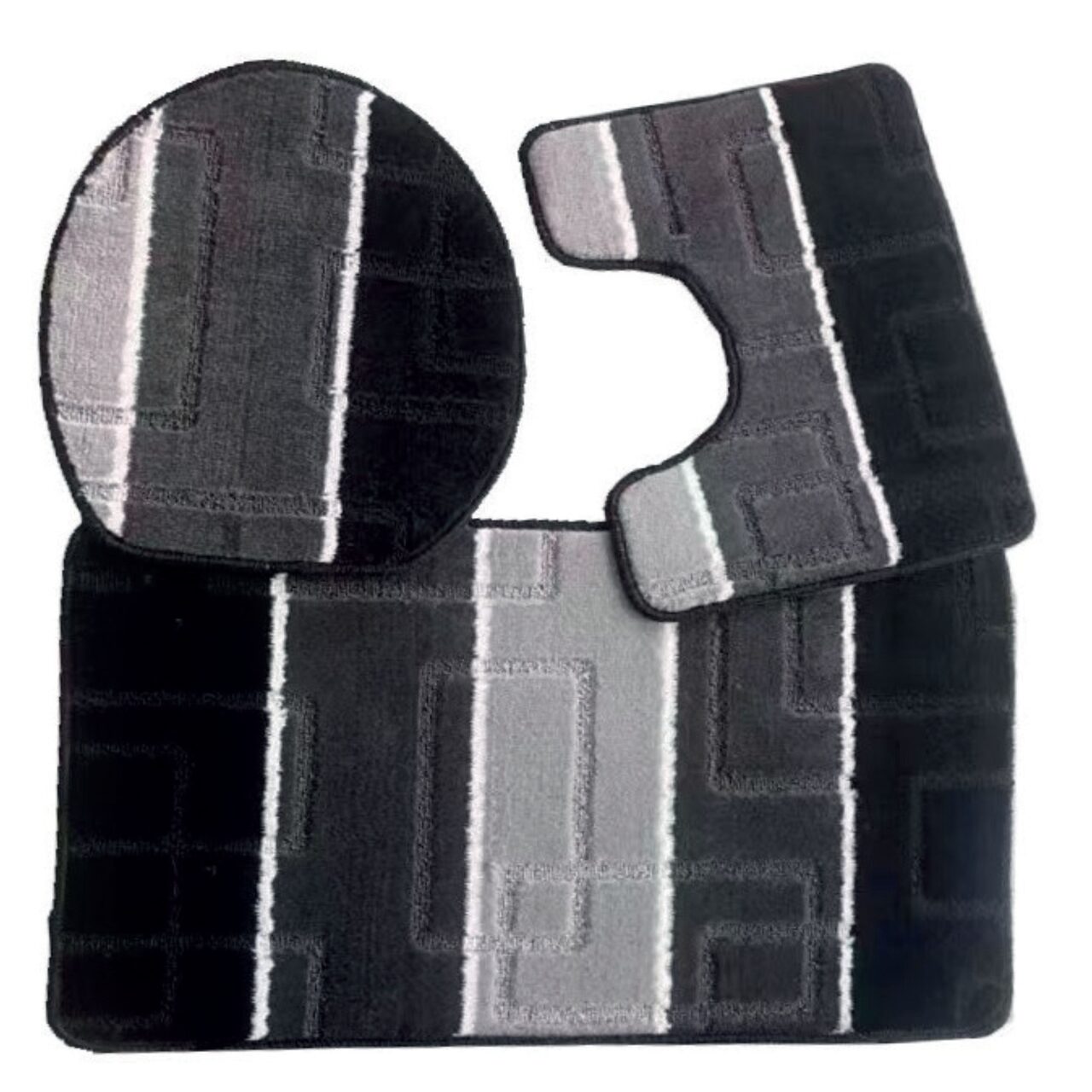 Set covoras baie 3pcs cu dungi negre, gri și alb, calitate superioară HB-H436GR