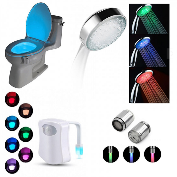 Set multicolor pentru baie: para dus cap robinet lampa toaleta - Baie si Sanitare
