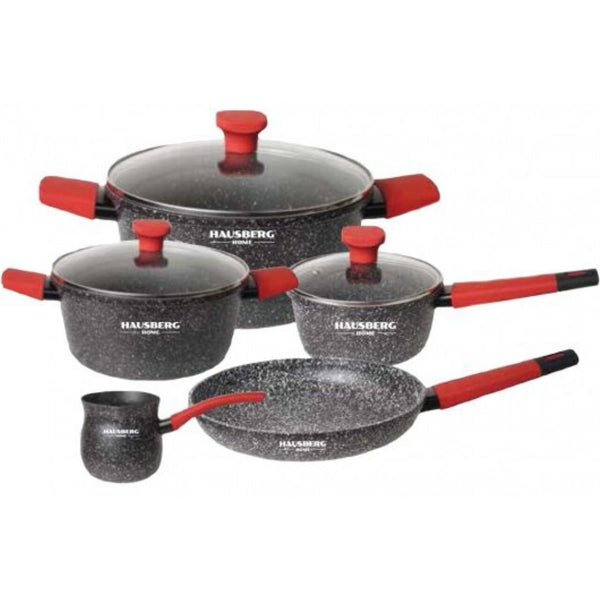 Set oale 8 piese HAUSBERG HB-H764 interior antiaderent marmorat manere soft touch capac sticla