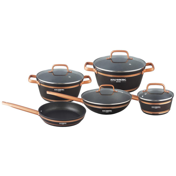 Set oale 9 piese HAUSBERG HB-H767 interior antiaderent manere soft touch capac sticla finisaj cu linie aurie