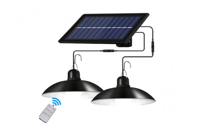 Set panou solar cu 2 becuri LED cu aplica telecomanda 50W - Lampi Solare